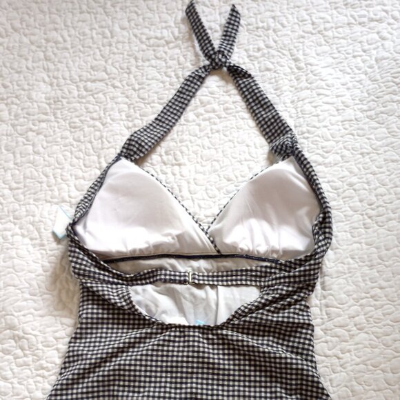 Draper James Navy Gingham Seersucker Draped Halter Swimsuit - Picture 8 of 10